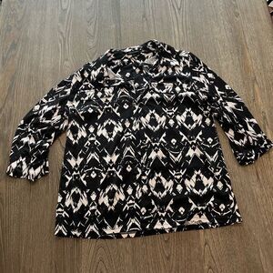 Notations Black White Aztec Print Button Up Blouse Size S